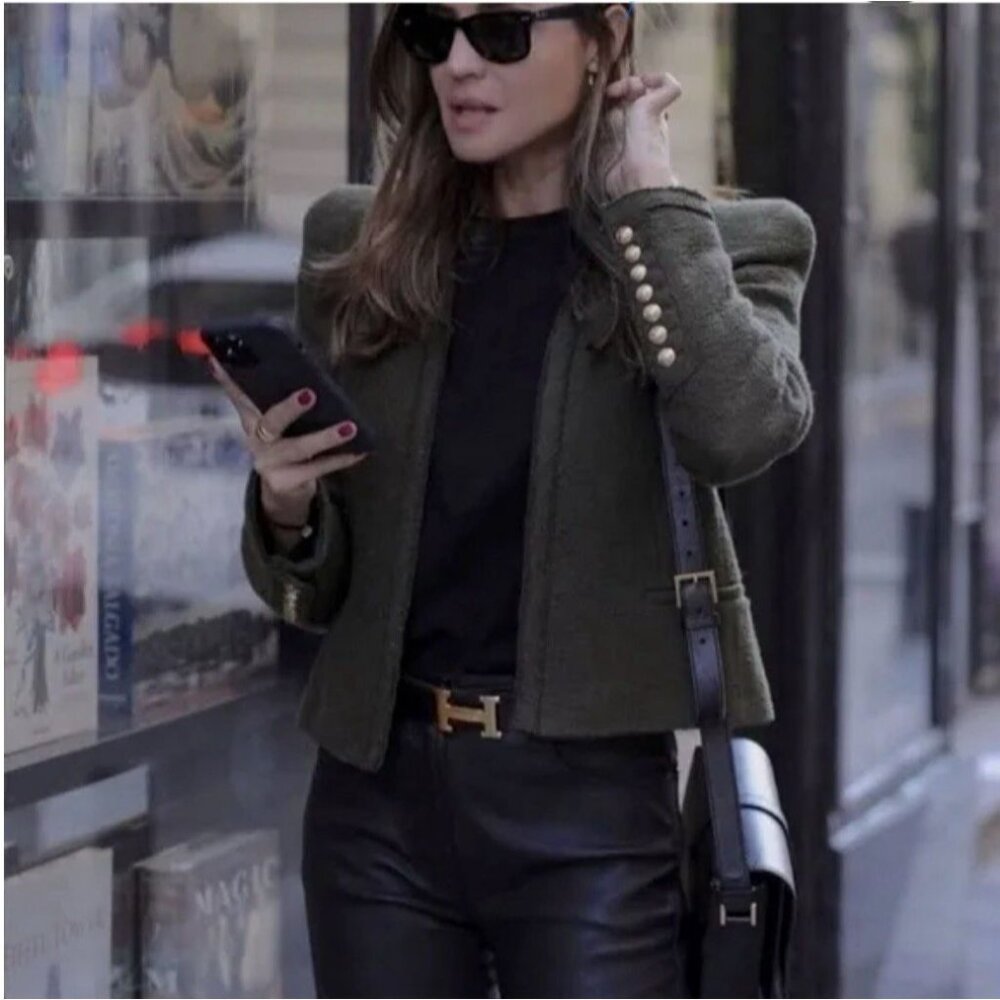 Zara Olive Green Blazer with Gold Buttons